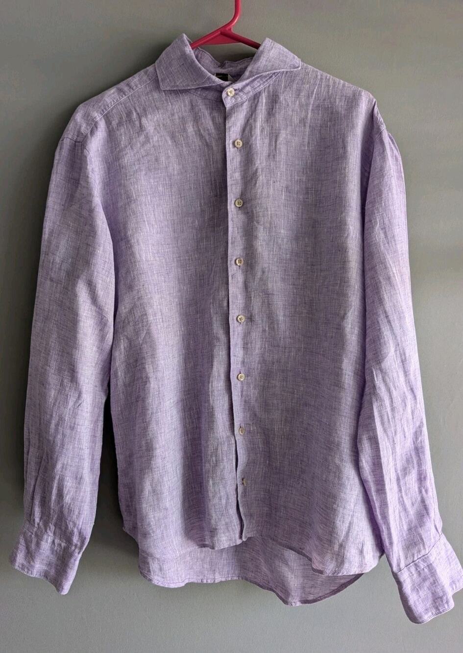 Stenströms 100% Linen Shirt Mens Lavender Purple Long Sleeve Button Up XL Appx